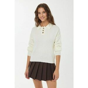 Pulover dama - pulover tricotat cu guler cu nasturi - alb - tricot imagine