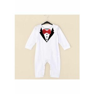 Salopeta Model AL 21689 cu papion rosu - Baieti - 12-18 luni - Alb - imagine