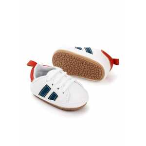 Pantofi sport Model AL 17057 cu dungi bleumarin - Piele ecologica - 3-6 luni - Alb - imagine