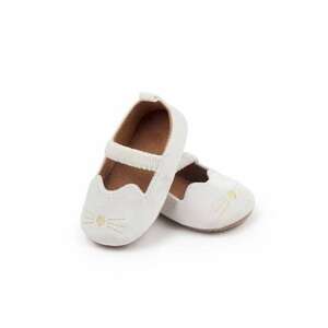 Pantofi SuperBaby - Model AL 13967 cu detalii aurii brodate - Textil - Ivoire - Ivoire imagine