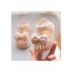 Sandale Model AL cu fundita 3D si floricele aplicate - Piele ecologica - Fete - Roz pudrat - Roz pudrat imagine