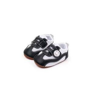 Pantofi Sport Model Baby - Piele ecologica - Velcro - Alb/Negru imagine