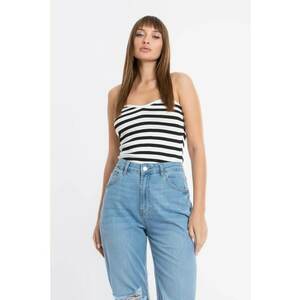Top tricotat - scurt - dungi - albastru denim - material de calitate - imagine