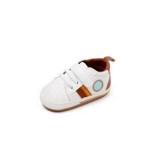 Pantofi Sport Model Tommy - Piele ecologica - Baieti - Siret - Velcro - Alb/Maro/Portocaliu/Multicolor imagine