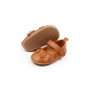 Pantofi SuperBaby - Model AL 13417 cu flori aplicate - Piele ecologica - Fete - 6-9 luni - Maro - imagine
