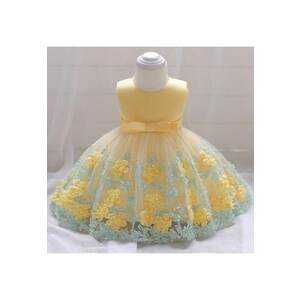 Rochie Ocazie Model AL 11635 Gradina de flori - Galben - 9-12 luni - imagine