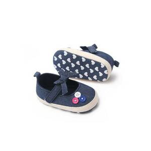 Pantofi SuperBaby - Model AL 13691 cu bulinute albe - Textil - Fete - 6-9 luni - Bleumarin - imagine