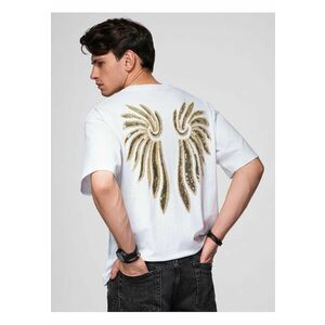 Tricou de bumbac cu motiv de aripi din monede pe spate OM-TSCT-0289 - Alb murdar imagine