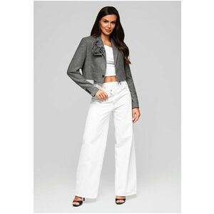 Sacou scurt elegant cu floare cusuta LW-BLZB-0100 - Gri - Gri imagine