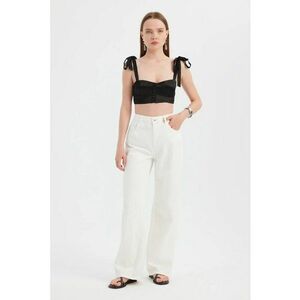 Blugi dama - talie inalta - croiala larga - denim - bej imagine