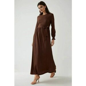 Rochie maxi - texturata - guler rotund - maro - jerseu imagine