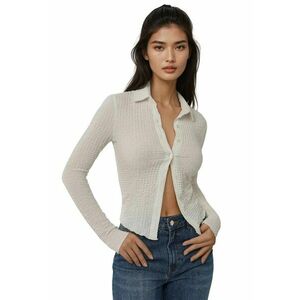 Top - texturat - maneca lunga - slim fit - alb - poliester imagine
