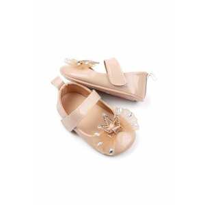 Pantofi Din Piele Ecologica Lacuita - Model Princess - Elegant - Fete - Velcro - Crem imagine