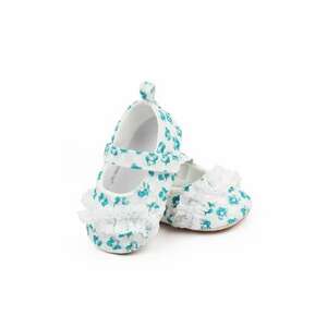 Pantofi Cu Danteluta Si Floricele - Casual - Textil - Fete - Velcro - Alb - Verde imagine