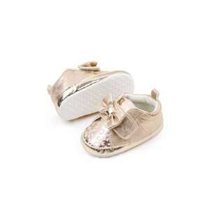 Pantofi Cu Imprimeu Si Fundita - Casual - Piele ecologica - Fete - Velcro - Auriu imagine