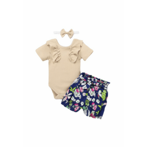 Costumas Cu Body Crem - Pantaloni Scurti Si Bentita - Floral - Fete - Maneca scurta - Multicolor imagine