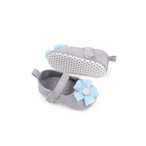 Pantofi Decorati Cu Floare Bleu - Casual - Textil - Fete - Velcro - Gri imagine