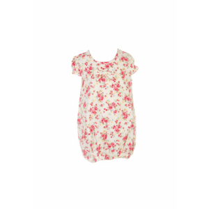 Rochie Fetite - Alba Cu Trandafirasi Roz - Fara maneca - Bumbac imagine