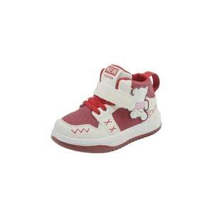 Pantofi Sport Model Bear - Piele ecologica - Siret - Velcro - Alb/Visiniu imagine