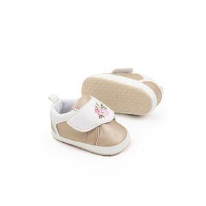 Pantofi Model Roses - Casual - Piele ecologica - Fete - Velcro - Alb - Auriu imagine