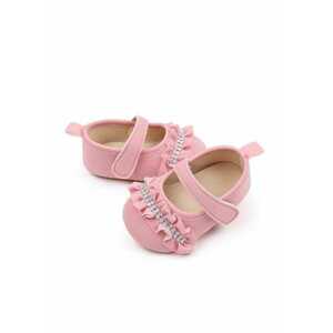 Pantofi Cu Strasuri Si Volanase - Casual - Piele ecologica - Fete - Velcro - Roz imagine