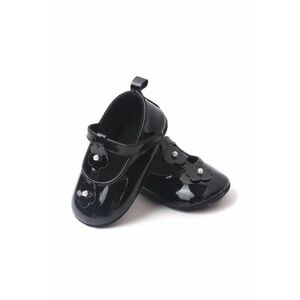 Pantofi Cu Floricele - Casual - Piele ecologica - Fete - Velcro - Negru imagine