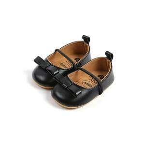 Pantofi Cu Fundita Decorativa - Casual - Piele ecologica - Fete - Banda elastica - Negru imagine