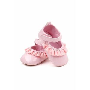 Pantofi Cu Volanas - Piele Ecologica Lacuita - Elegant - Fete - Velcro - Roz imagine