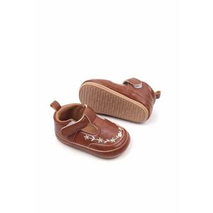 Pantofi Cu Broderie Florala - Casual - Piele ecologica - Fete - Velcro - Maro imagine