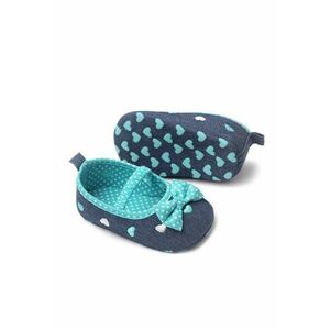 Balerini Tip Denim - Cu Inimioare Brodate - Casual - Textil - Fete - Banda elastica - Albastru imagine