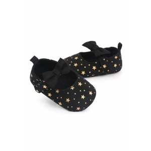 Pantofi Cu Stelute Aurii Si Fundita - Casual - Textil - Fete - Velcro - Negru imagine