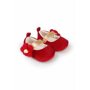 Pantofi Din Catifea - Cu Floricica Aplicata - Casual - Textil - Fete - Velcro - Rosu imagine