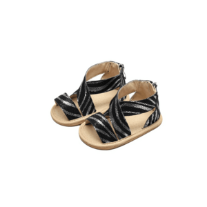 Sandalute Negre Cu Dungi Arginti - Textil - Fete imagine