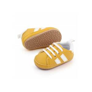 Pantofi sport Model AL 19853 cu dungi albe - Pentru bebelusi - Piele ecologica - Unisex - 3-6 luni - Galben mustar - imagine
