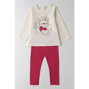 Set de bluza cu imprimeu cu urs si colanti - Alb fildes/Negru/Roz zmeuriu imagine