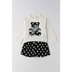 Set de bluza si pantaloni scurti cu model cu inimi si caini - Alb fildes/Negru/Gri inchis imagine