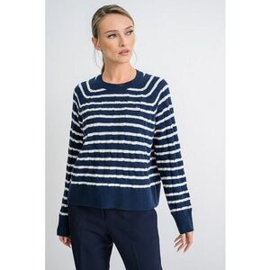 Pulover din lana cu design torsade - Alb/Bleumarin imagine