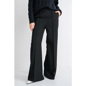 Pantaloni cu croaiala ampla si pensa - Negru imagine