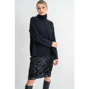 Pulover din lana cu guler inalt si model torsade - Negru imagine