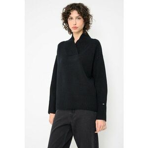 Pulover din lana cu detalii striate si maneci cazute - Negru imagine