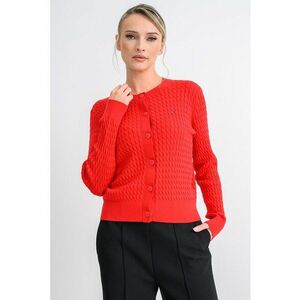 Cardigan din bumbac organic cu design torsade si nasturi - Rosu imagine