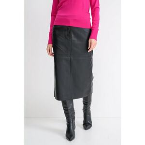 Fusta midi din piele ecologica cu buzunare - Negru imagine