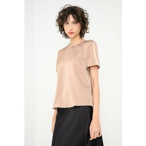 Bluza din satin cu maneca scurta - Bej imagine