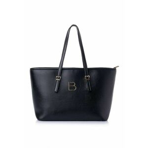 Geanta shopper din piele ecologică cu logo metalic - Negru - 25 x 42 x 15 cm imagine