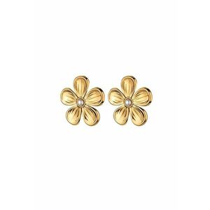 Cercei aurii - din otel inoxidabil - forma de floare - cu perlute - suflati cu aur 18k - Derek C5 - Auriu imagine
