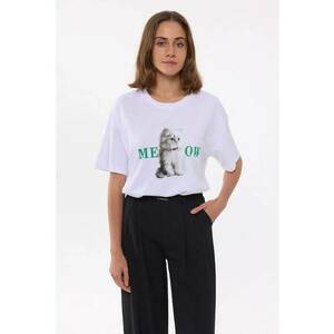 Tricou dama cu imprimeu - bumbac - alb imagine