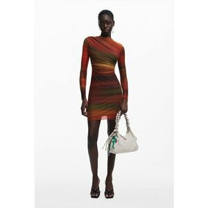 Rochie scurta cu volane - Portocaliu/Verde inchis/Galben mustar imagine