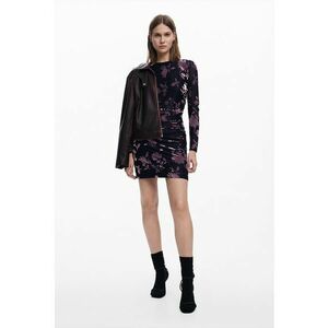 Rochie scurta cu maneci lungi si model floral - Albastru ultramarin/Violet pruna imagine