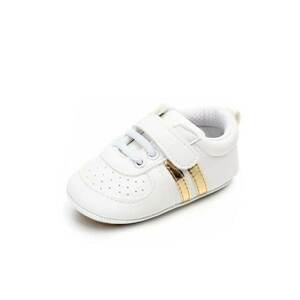Pantofi Sport Cu Dungi Aurii - Piele ecologica - Fete - Siret - Velcro - Alb imagine