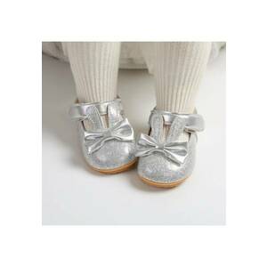 Pantofi Cu Sclipici Si Urechiuse De Iepuras - Elegant - Piele ecologica - Fete - Velcro - Argintiu imagine